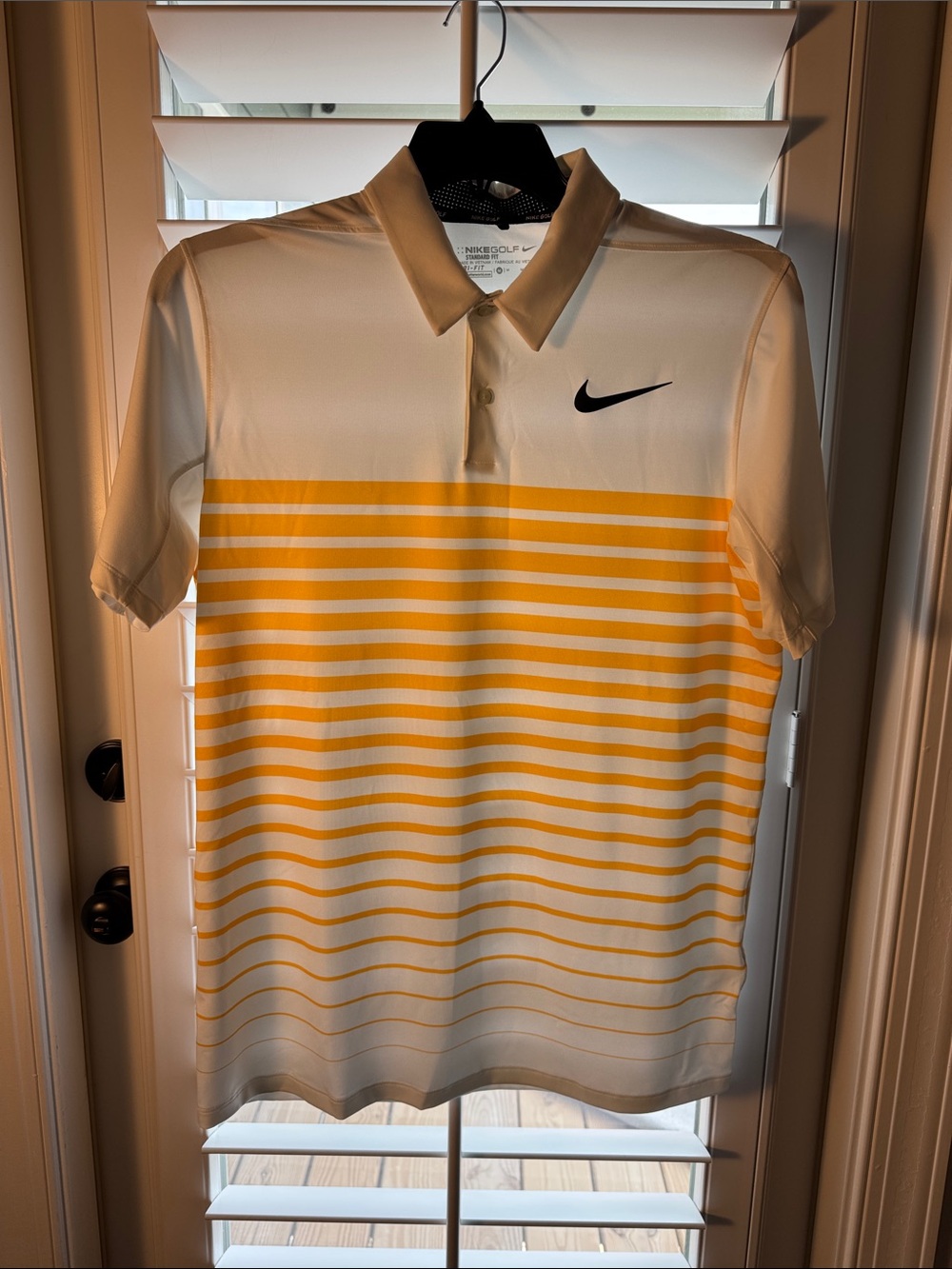 Nike Men’s White Polo with Yellow Stripes
